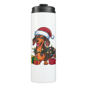 Garrafa Térmica Natal do Dachshund Dog do Santa Hat Lighting