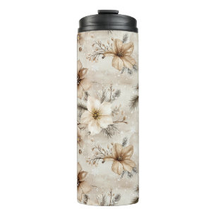 Garrafa Térmica Natal Floral Marrom Creme
