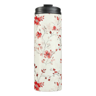 Garrafa Térmica Natal Floral Vermelho Creme