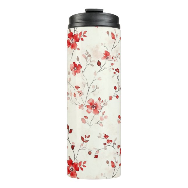 Garrafa Térmica Natal Floral Vermelho Creme (Frente)
