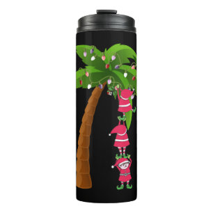 Garrafa Térmica NATAL NA PRAIA impressão SANTAS ELVES PALM