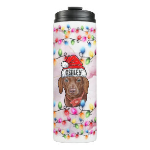 Garrafa Térmica Natal Papai Noel Cachorro Dachshund Cabeça de Cach