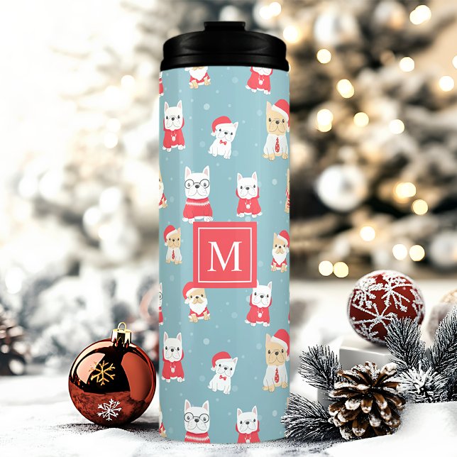 Garrafa Térmica Natal Personalizado Frenchie (Criador carregado)