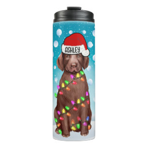 Garrafa Térmica Natal personalizado Labrador Retriever Head Santa 