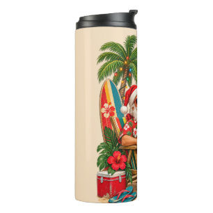 Garrafa Térmica Natal Tropical na Praia Papai Noel Retro Tropical
