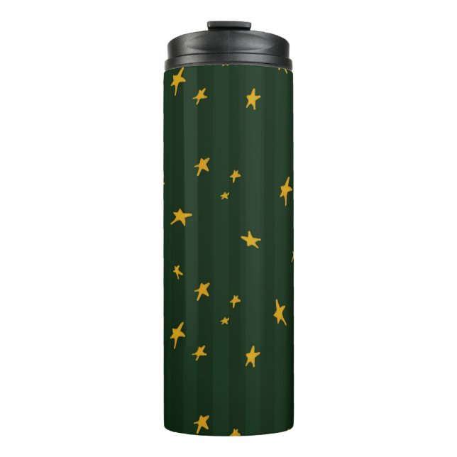 Garrafa Térmica Natal Verde Amarelo Listra Estrela  (Frente)