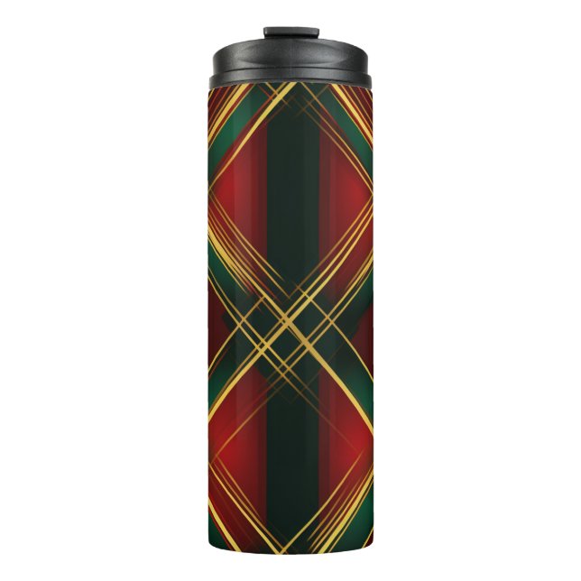 GARRAFA TÉRMICA NATAL VERMELHO VERDE DOURADO PADRÃO DE XADREZ DE F (Frente)