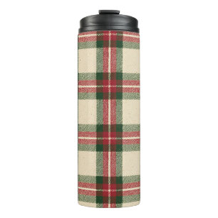 Garrafa Térmica Natal Xadrez Listras Creme Verde Vermelho