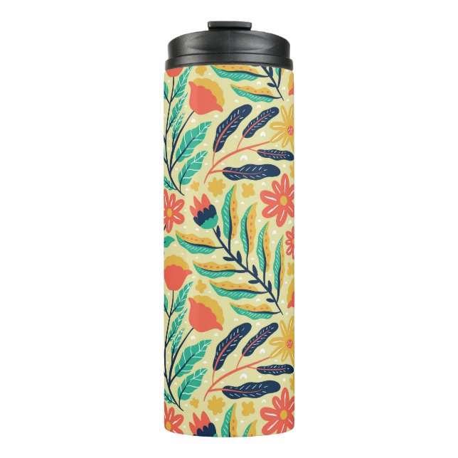 Garrafa Térmica Nature Foliage: Padrão Invisível Floral. (Frente)