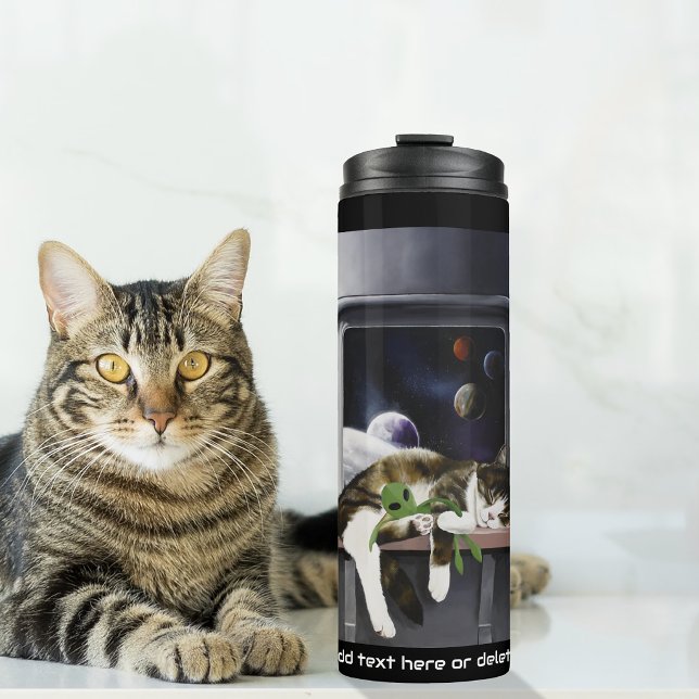 Garrafa Térmica Nave Espacial Gato Tabby Verde Alien Stuffie Ficçã (Criador carregado)