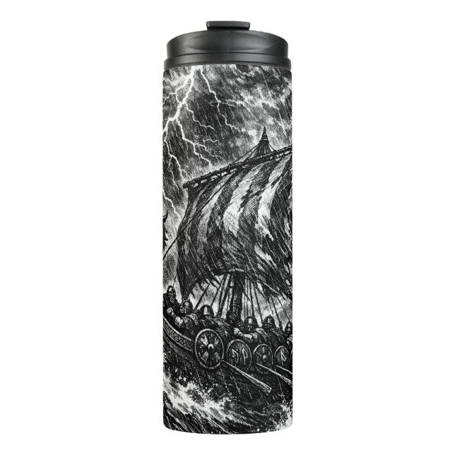 Garrafa Térmica Navio Longo Viking na Tempestade — Ink Saga Art (Frente)