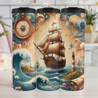 Garrafa Térmica Navio Pirata com Compass e Ondas