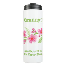 Garrafa Térmica Needlepoint da avó de Cherry Blossoms pintado manu