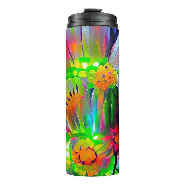 Garrafa Térmica Neon Abstrato Daisies com cores vívidas (Frente)