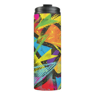 Garrafa Térmica Néon Chaótico: Padrão de Grafite Abstrato.