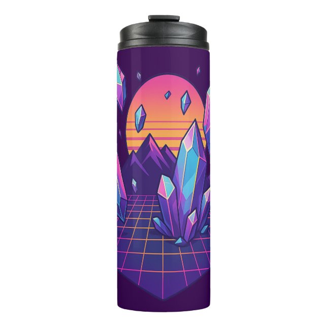 Garrafa Térmica Neon Crystalscape - Vibes de Gem de Vapor dos anos (Frente)