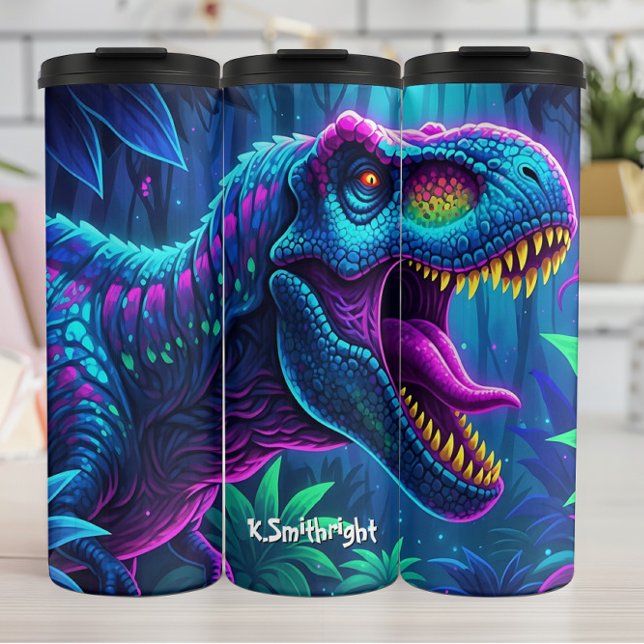 Garrafa Térmica Neon Dinosaur Jungle Vibrant Roar (Criador carregado)