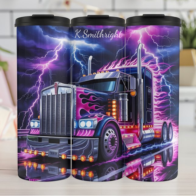 Garrafa Térmica Neon Purple Flame Semi Truck (Criador carregado)