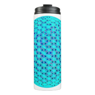 Garrafa Térmica Néon Teal e Flor Azul da Vida