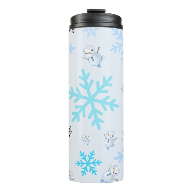 Garrafa Térmica Neves e flocos de neve em azul claro (Frente)