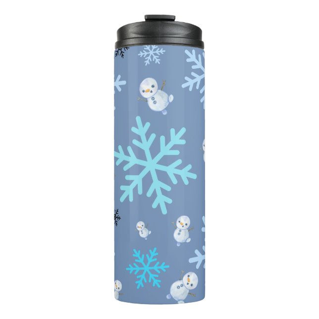 Garrafa Térmica Neves e flocos de neve em azul-real (Frente)