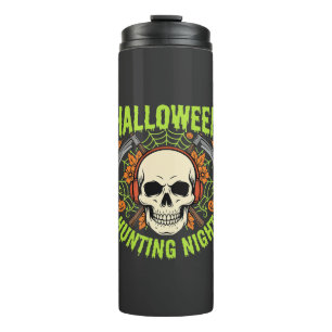 Garrafa Térmica Noite de Caça de Halloween Desenho Vetorial Caveir