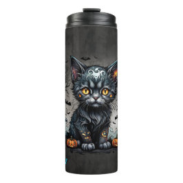 Garrafa Térmica Noite de Halloween com gatinhos e abóboras