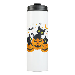 Garrafa Térmica Noite Negra de Abóbora de Halloween de Gato Negro