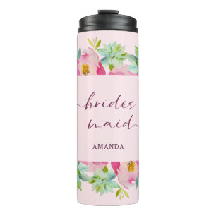Garrafa Térmica Noiva Chic em Tons de Hortelã e Rosa Floral