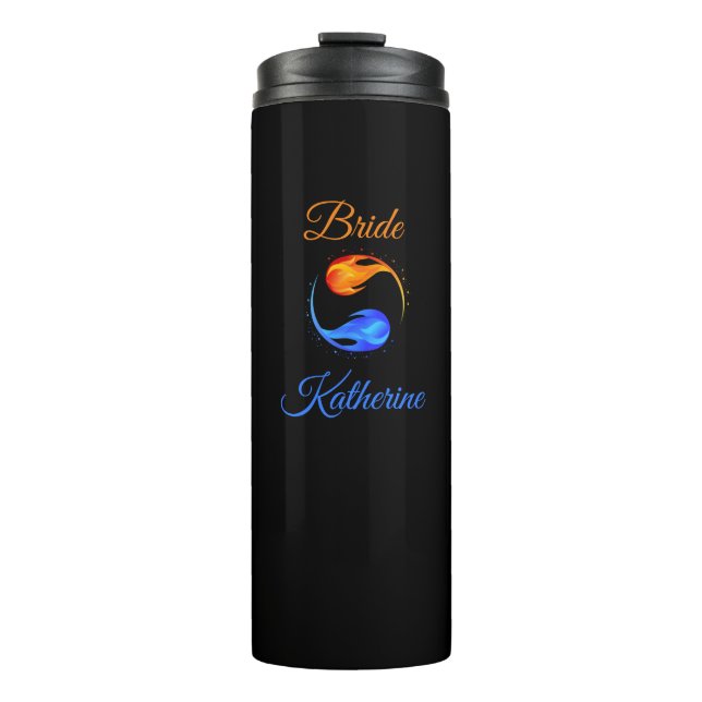 Garrafa Térmica Noiva - Tema de Casamento com Chama Gêmeo - Preto- (Frente)