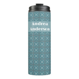 Garrafa Térmica Nome branco no retrato geométrico Padrão verde-lac