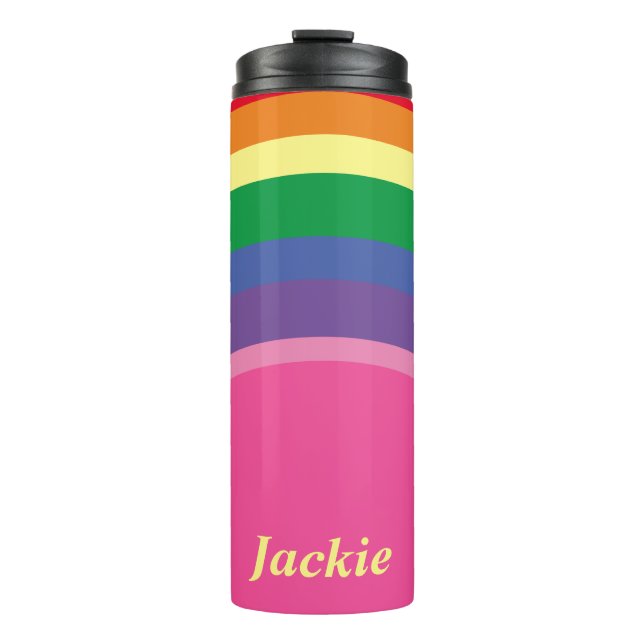 Garrafa Térmica Nome com Tumbler térmico do Rainbow Pride (Frente)