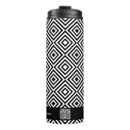 Garrafa Térmica Nome da Empresa Código QR Site Preto e Branco Padr