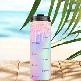 Garrafa Térmica Nome das gotas holográficas rosa