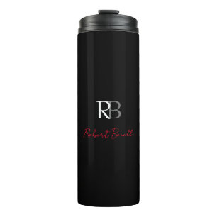 Garrafa Térmica Nome das Iniciais Simples, Preto, Vermelho Vermelh