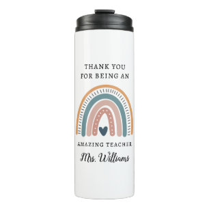 Garrafa Térmica Nome de Apreciação do Professor Boho Rainbow