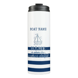 Garrafa Térmica Nome de Barco Náutico, Âncora Azul Marinho Listrad