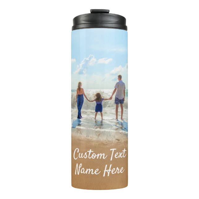 Garrafa Térmica Nome de texto de foto personalizado Tumbler suas f (Frente)