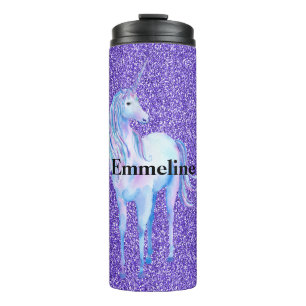 Garrafa Térmica Nome de Unicórnio Roxo Sparkle Glitter 