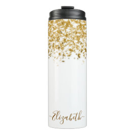 Garrafa Térmica Nome do Monograma da Glitter Dourada Elegante