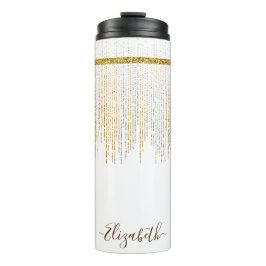 Garrafa Térmica Nome do Monograma da Glitter Dourada Elegante
