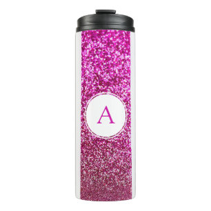Garrafa Térmica Nome do Monograma da Glitter Rosa Chic