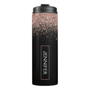 Garrafa Térmica Nome do Monograma da Rapariga Rosa Brilhante rosa 