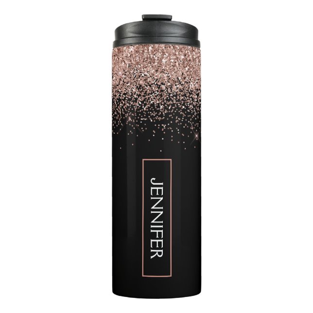 Garrafa Térmica Nome do Monograma da Rapariga Rosa Brilhante rosa  (Frente)