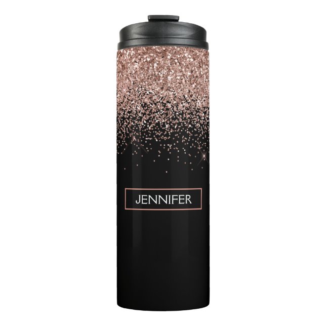 Garrafa Térmica Nome do Monograma da Rapariga Rosa Brilhante rosa  (Frente)