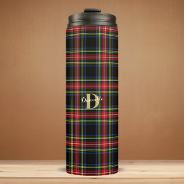 Garrafa Térmica Nome do Monograma do Tartan Clássico Elegante Nata
