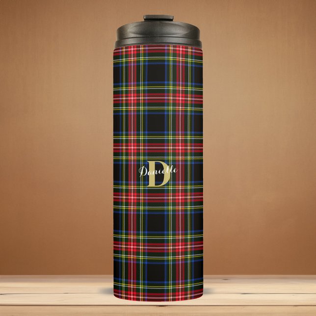 Garrafa Térmica Nome do Monograma do Tartan Clássico Elegante Nata (Elegant Classic Tartan Monogram Name Christmas Thermal Tumbler)