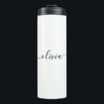 Garrafa Térmica Nome do Monograma Girly de Script Moderno Branco N<br><div class="desc">Monograma de Script Simples Preto e Branco,  Beba Tumbler. Isto faz o doce e perfeito aniversário de 16 anos,  casamento,  chá de panela,  aniversário,  chá de fraldas ou festa de solteira presente para alguém que ama luxo de luxo e estilos quíticos.</div>