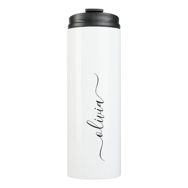 Garrafa Térmica Nome do Monograma Girly de Script Moderno Branco N (Frente)