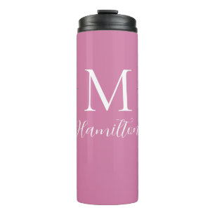 Garrafa Térmica Nome do Monograma Minúsculo Elegante Rosa Profundo